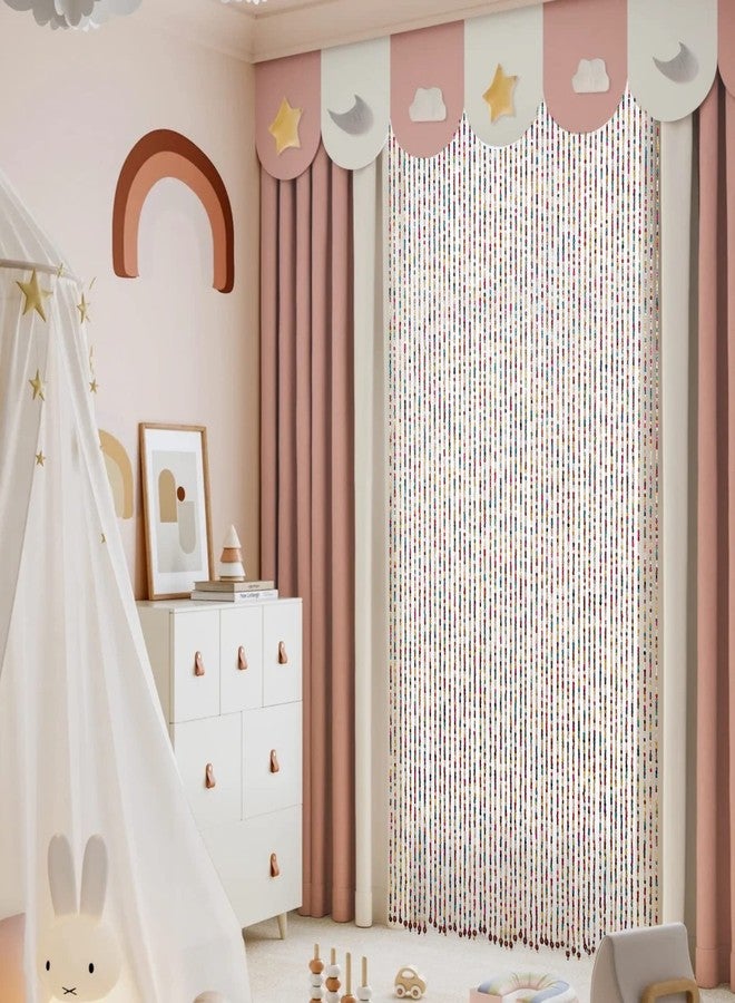 ANMINY 52 Strands Bamboo Wood Beaded Curtain for Doorways 35" x 75" Rainbow Colorful Handmade Natural Wooden Boho Hippie Door Window Hanging Beads - Image 2